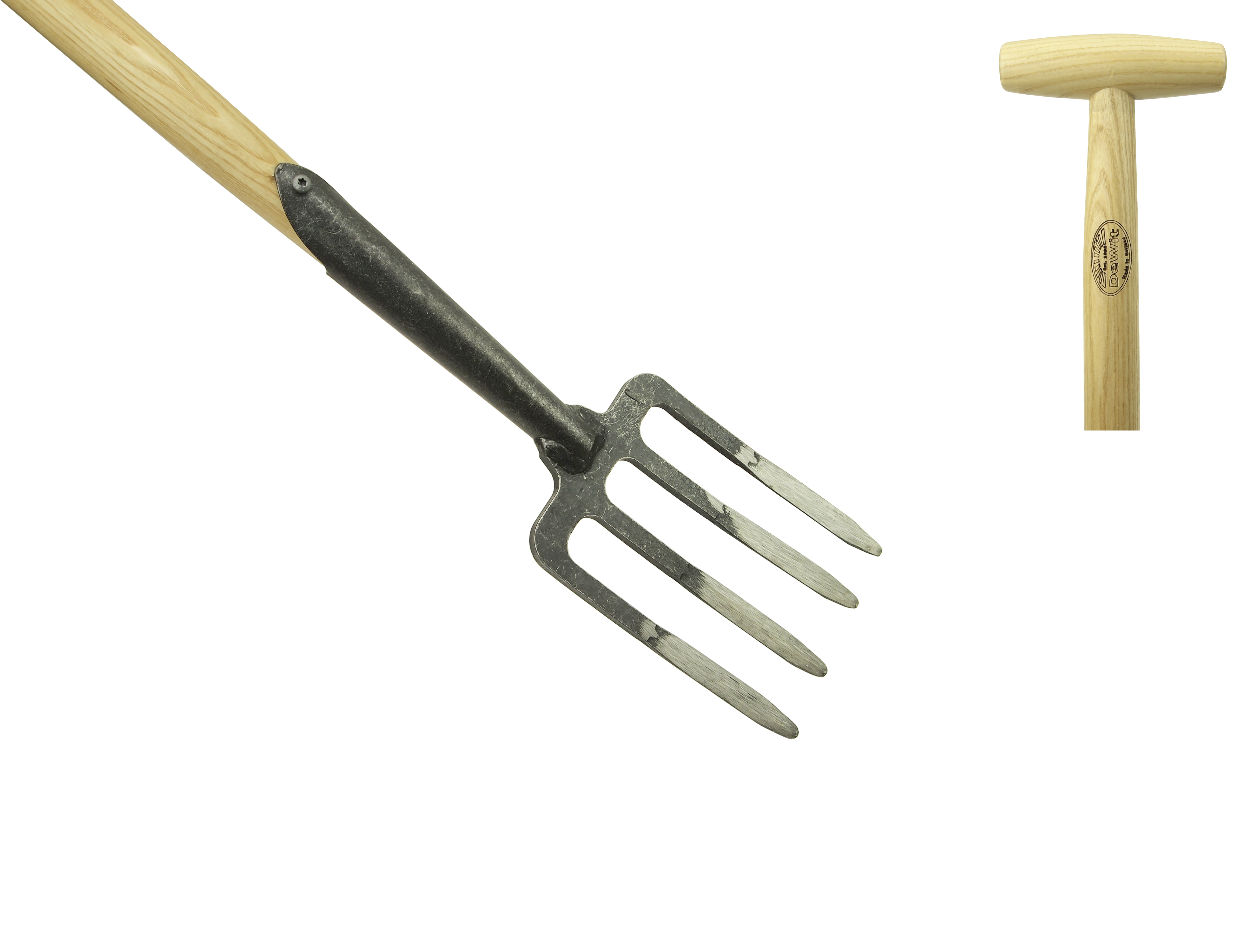 Small 4 tine digging fork with 70cm T-handle
